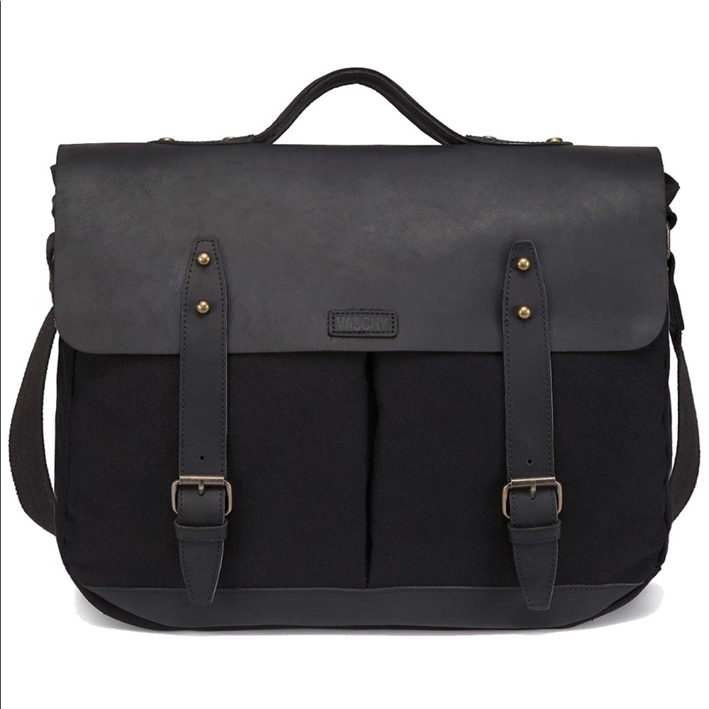 VASCHY Vintage Canvas Leather Messenger Bag